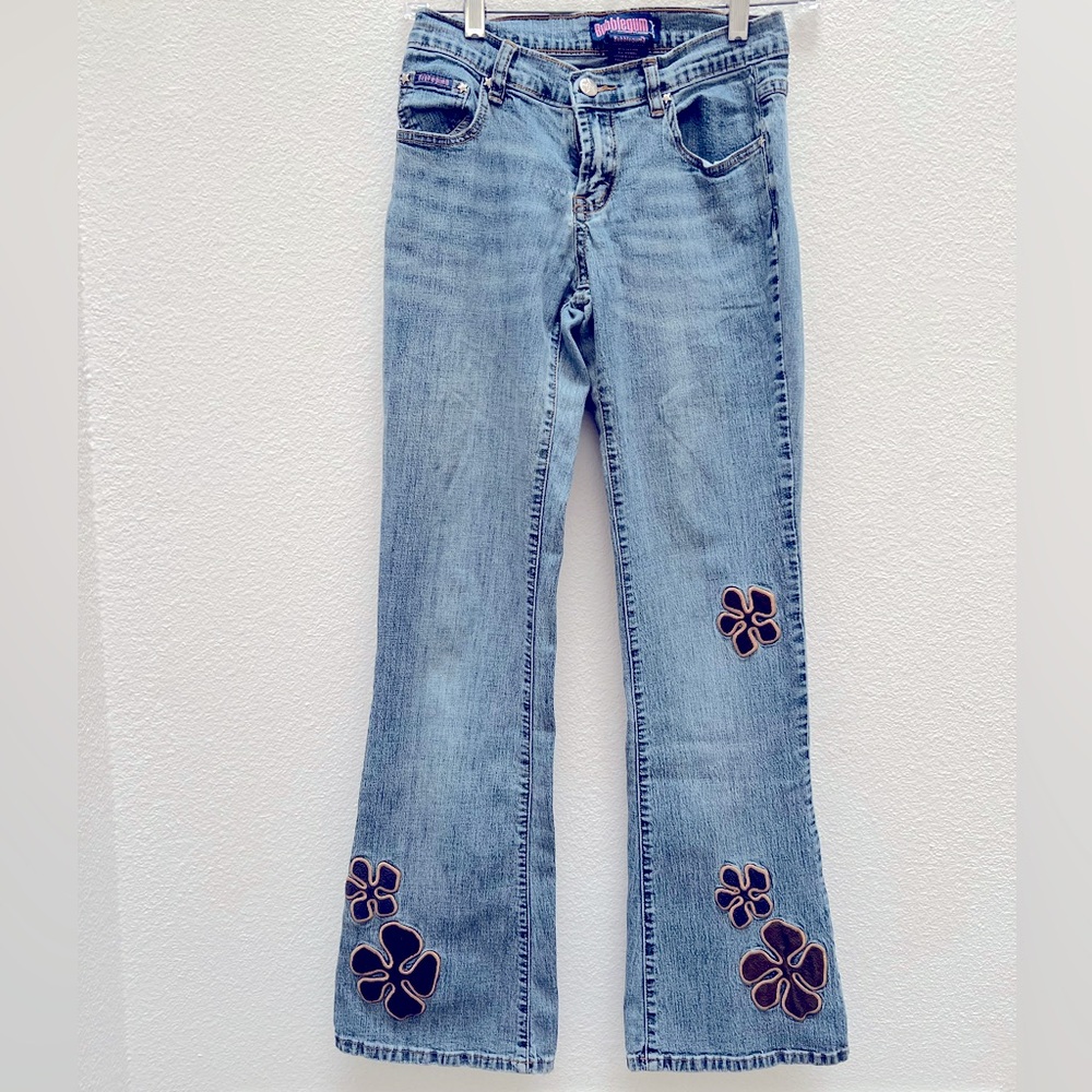 Rare Vintage 90s Bubblegum Jeans with Flowers Appliqué